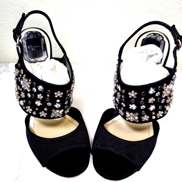 Christian Dior Sequin & Crystal Embellished Open Toe Sandals/Heels (Black) - Picture 1 of 7